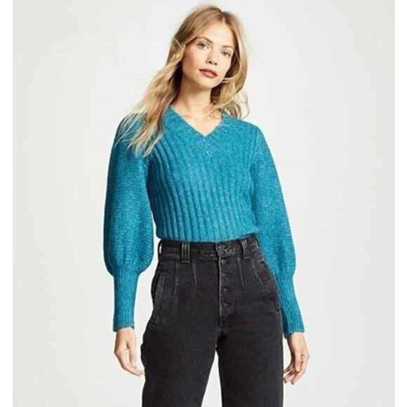 Rebecca Taylor Teal Lofty Alpaca Puff Sleeve Sweater Sz M - Picture 1 of 7